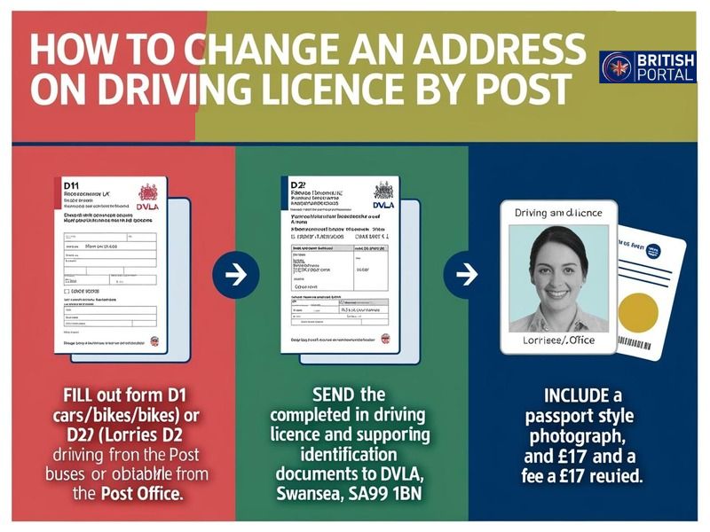 Guide on changing your address on a UK driving licence by post.